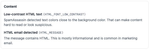 Example of SpamAssassin detailed results