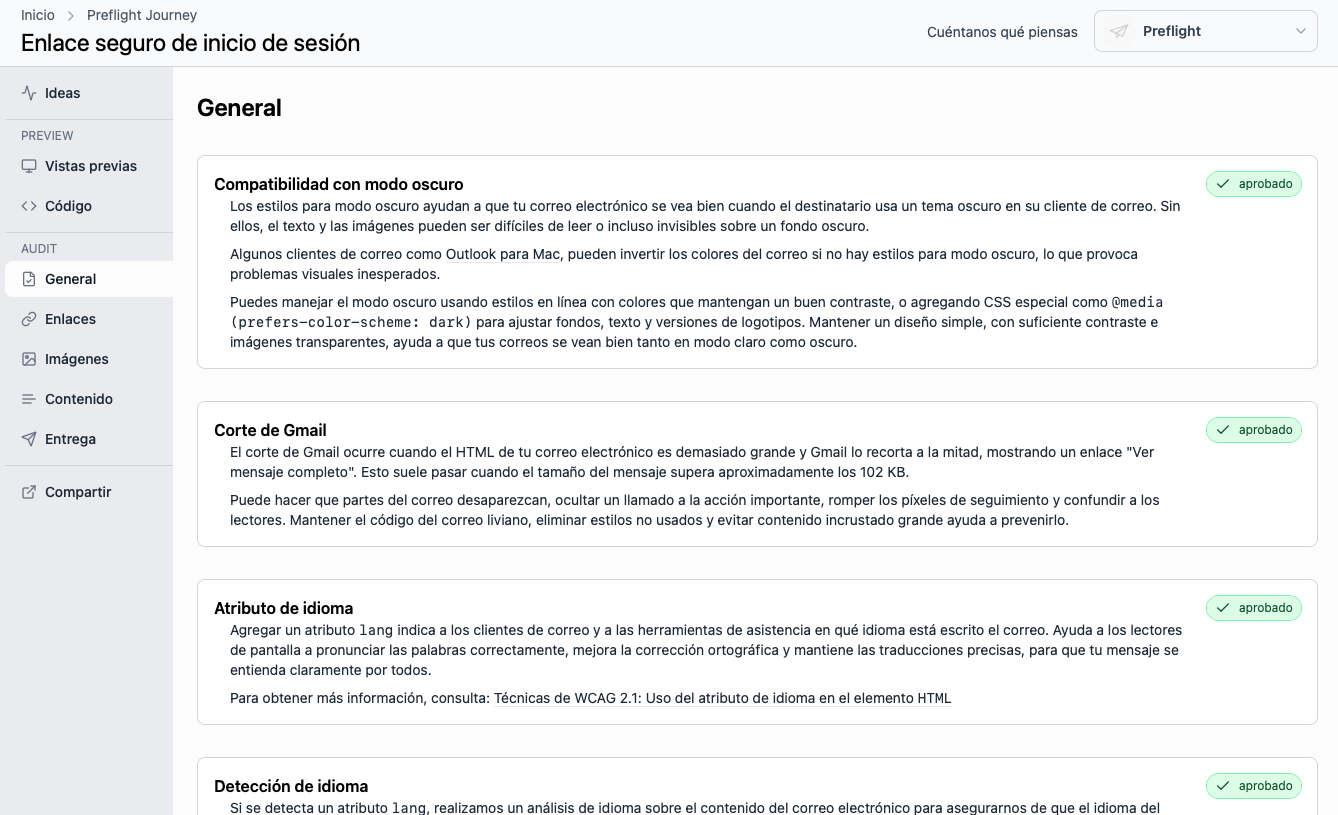 Product screenshot with the content in Spanish